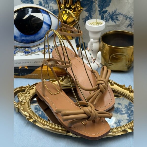 🆕 LOEFFLER RANDALL 🧿 NWOB Henriette Leather Bow Flat Sandal, Dune - Sz 7 - Picture 5 of 13